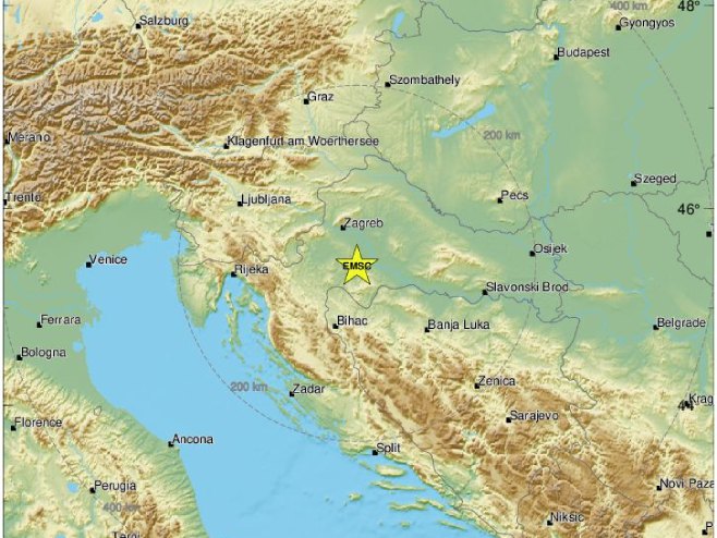 Епицентар земљотреса у Хрватској (фото: emsc-csem.org) - 