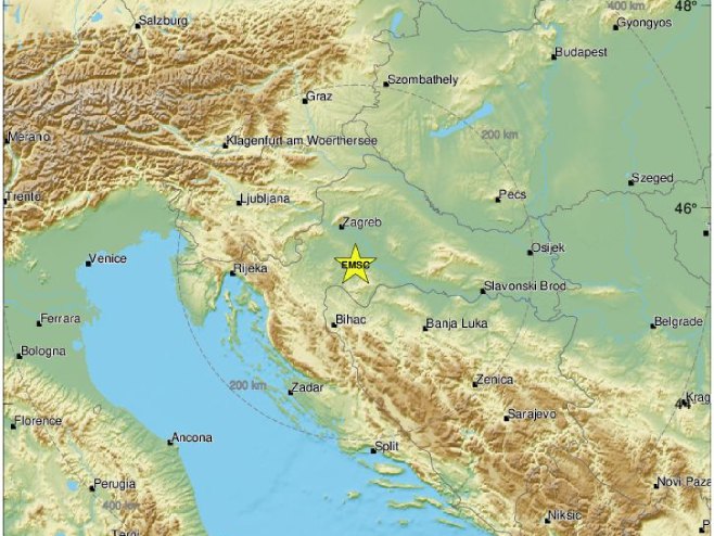 Епицентар земљотреса у Хрватској (фото: emsc-csem.org) Епицентар земљотреса у Хрватској (фото: emsc-csem.org) -