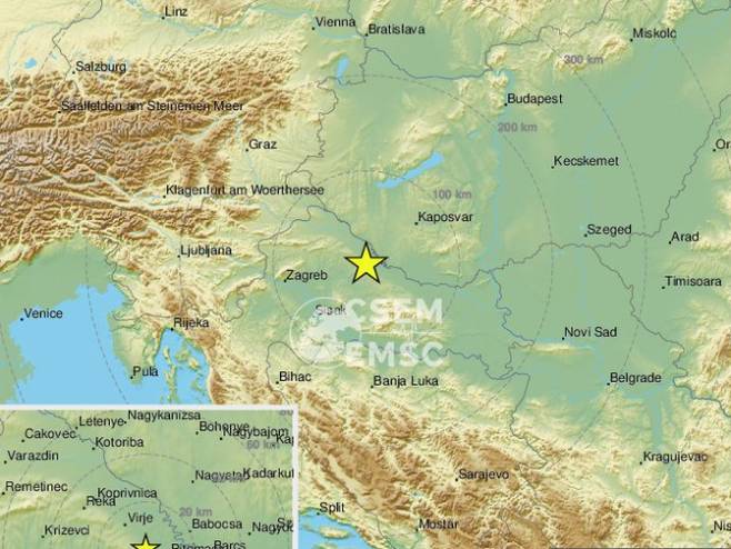Земљотрес код Бјеловара (Фото: EMSC Twitter) - 