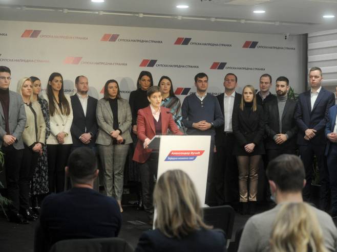 Ана Брнабић на прес конференцији СНС-а - Фото: ТАНЈУГ