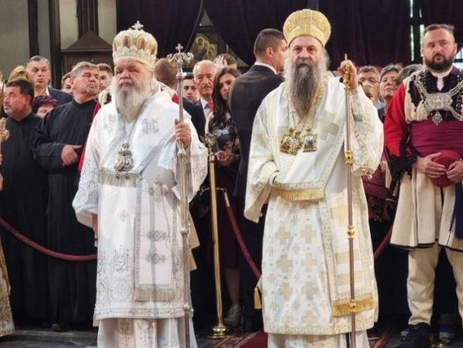 Архиепископ охридски и македонски Стефан и патријарх српски Порфирије (Фото: ТВ Храм) Архиепископ охридски и македонски Стефан и патријарх српски Порфирије (Фото: ТВ Храм) -