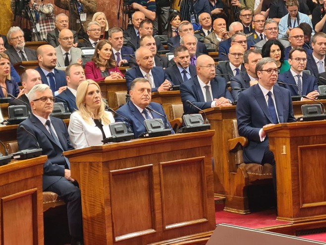 Čubrilović, Cvijanović, Dodik i Vučić (Foto: RTRS)