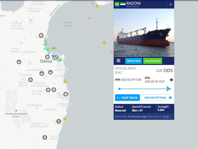 Брод Разони испловљава из Одесе (фото: marinetraffic.com) - 