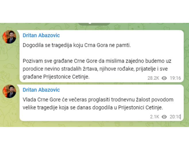 Abazović o tragediji na Cetinju (Foto: RTRS)