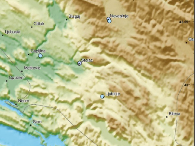 Земљотрес на подручју Невесиња (Фото: EMSC Twitter) - 