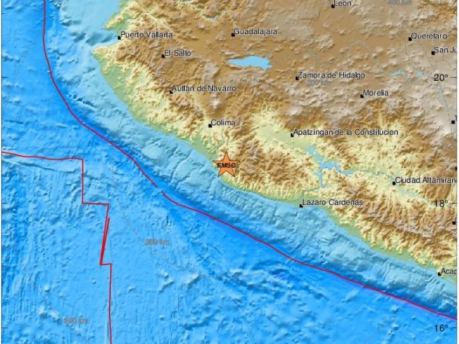 Епицентар земљотреса у Мексику (фото: emsc.eu) - 