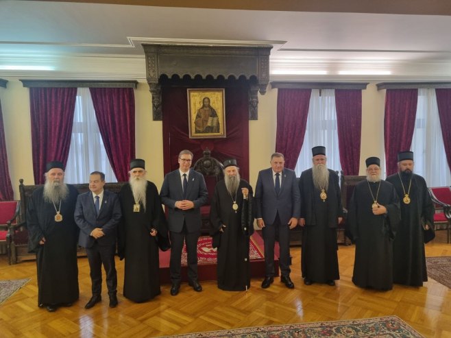 Састанак патријарха и Синода са Вучићем и Додиком Састанак патријарха и Синода са Вучићем и Додиком - Фото: РТРС