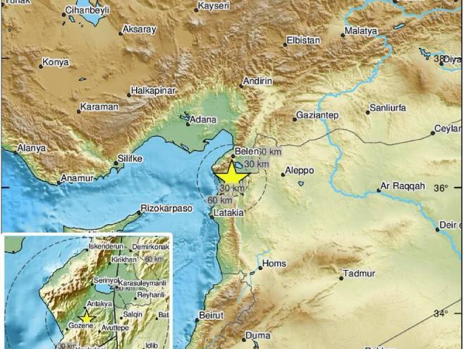 Зземљотрес на граници Турске и Сирије (Фото: EMSC Twitter) - 