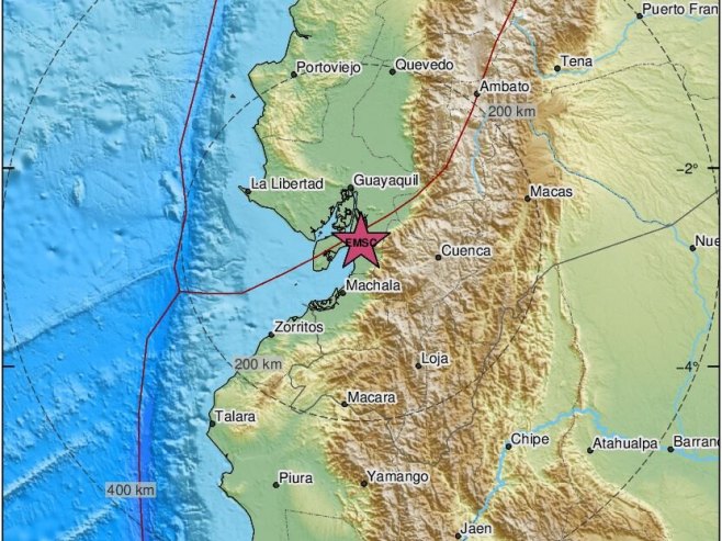 Епицентар земљотреса у Еквадорту (фото: emsc-csem.org) - 