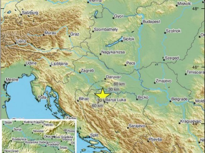 Земљотрес у близини Бањалуке  (Фото:twitter/LastQuake) - 