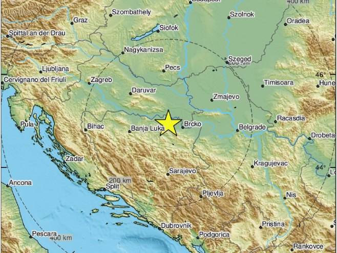 Земљотрес у околини Градачца (Фото: EMSC Twitter) Земљотрес у околини Градачца (Фото: EMSC Twitter) -