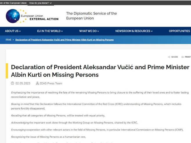 Декларација о несталим лицима (Фото: eeas.europa.eu) - 