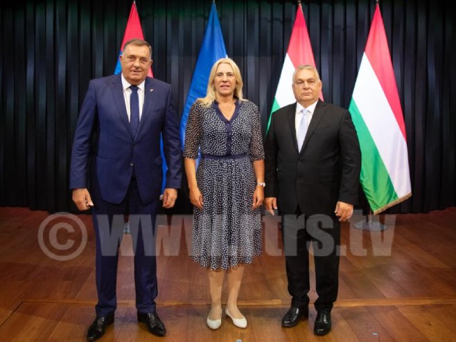 Додик, Цвијановић и Орбан - Фото: РТРС