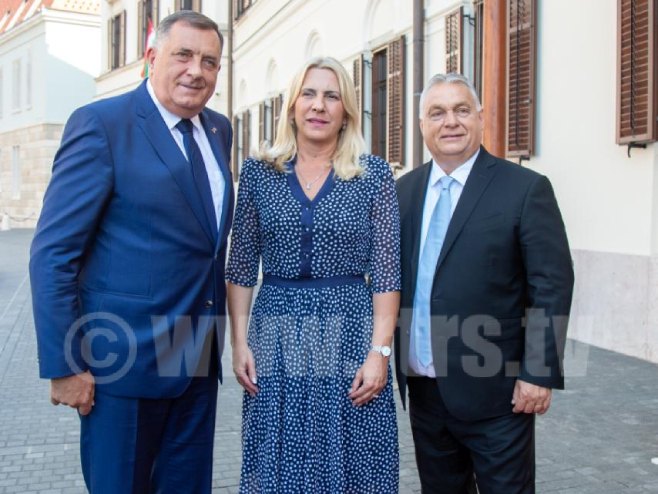 Dodik, Cvijanović i Orban (Foto: RTRS)