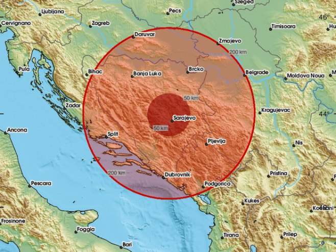 Земљотрес код Сарајева (Фото: EMSC) Земљотрес код Сарајева (Фото: EMSC) -