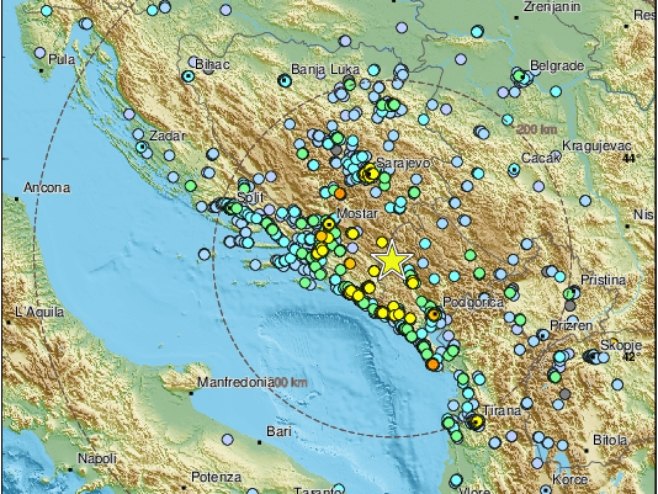 Црна Гора, земљотрес (фото: twitter.com/LastQuake) - 