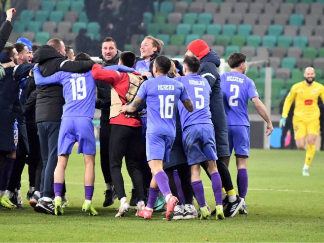 Радост фудбалера Борца након историјске побједе - Фото: Уступљена фотографија