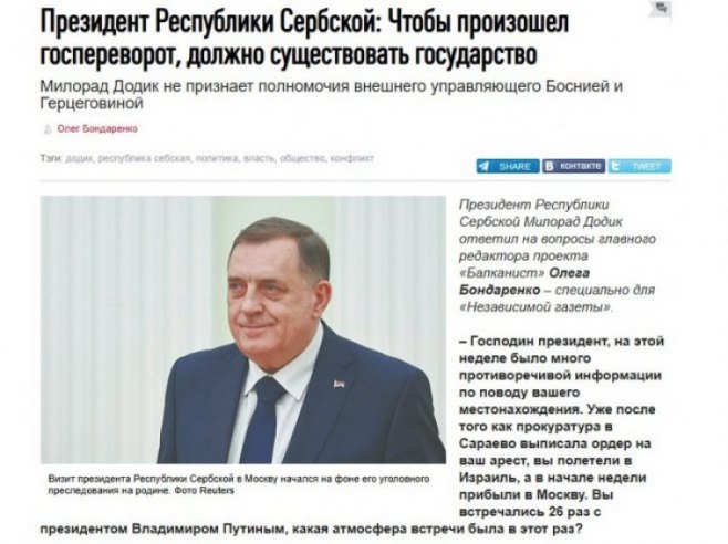 Dodik u ruskim medijima (foto: www.ng.ru) 