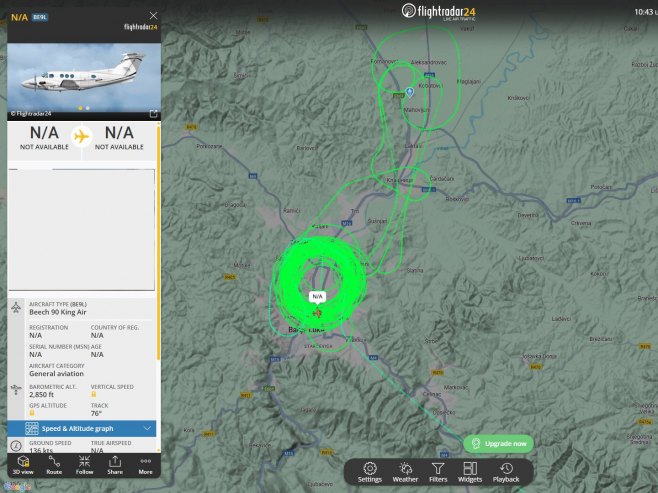 Путања авиона (фото: flightradar24.com) Путања авиона (фото: flightradar24.com) -