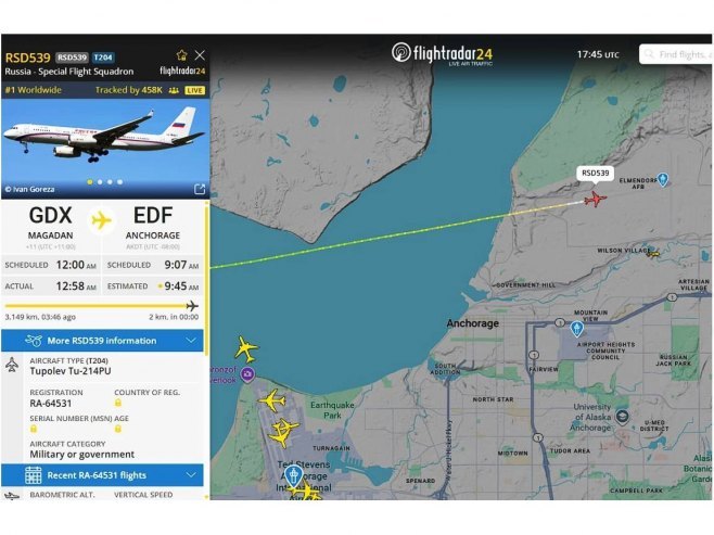 Путинов авион слетио у Енкориџ - Фото: Screenshot