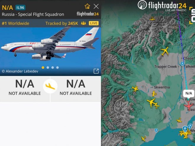 Путин стигао на Аљаску (фото: https://www.flightradar24.com) - 