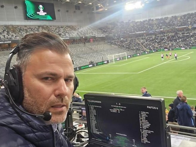 Стелиос Анастасиу на мечу Ђургарден - Пафос (фото: РТРС)