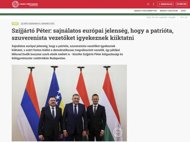 Mađarski mediji o Miloradu Dodiku (foto: mti.hu/screenshot) 