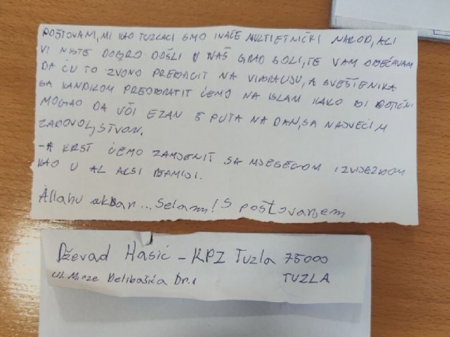 Prijeteće pismo (Ustupljena fotografija )
