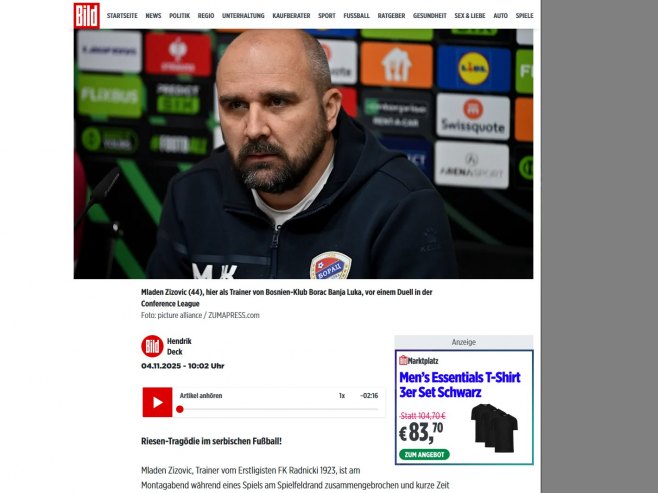 Њемачки Билд, шпанска Марка и италијанска Газета писали опширно о трагедији Младена Жижовића