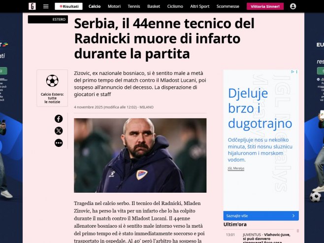 Снимак насловнице Газете (фото: gazzetta.it) 