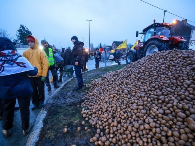 Пољопривредници истресли неколико тона кромпира у центру Брисела (ВИДЕО)