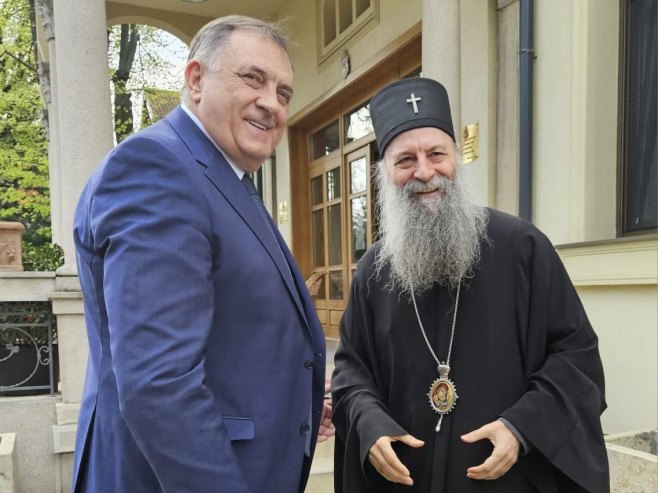 Додик са патријархом Порфиријем: Важна вјера, снага и заједништво српског народа