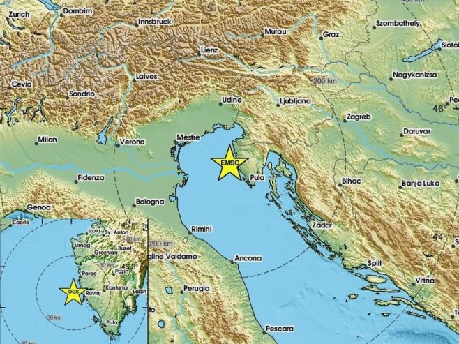 Код Ровиња земљотрес 3,4 степена по Рихтеру