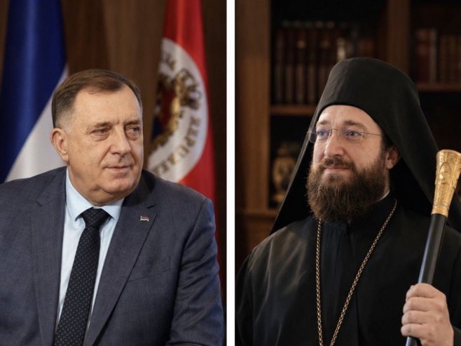Додик са епископом британско-ирским Нектаријем: За српски на