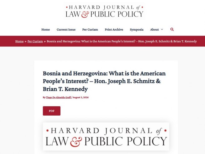 Уредник на Harvard Journal of Law & Public Policy: Укинути  одлуке високих представника; Трамп ће у виду Додика добити пријатеља и савезника