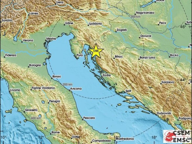Земљотрес код Сења јачине 3,5 по Рихтеру